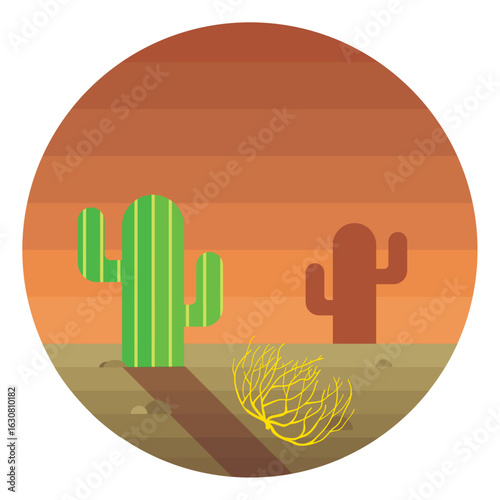 Desert cactus sunset scene. Vector