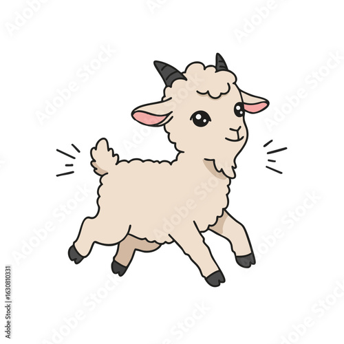 Vector illustration of baby goat playing on white background