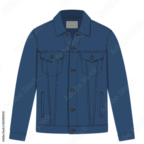 Vector illustration of denim jacket front view on white background
