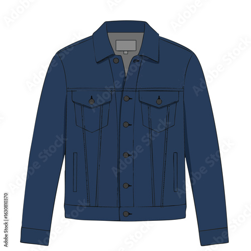 Vector illustration of denim jacket front view on white background