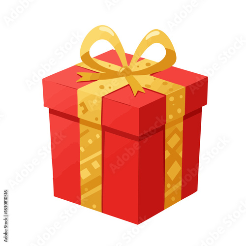 Vector illustration of present with golden wrapping on white background