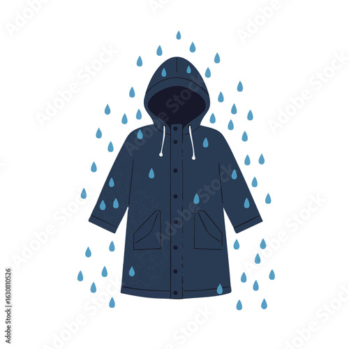 Vector illustration of raincoat with raindrops on white background