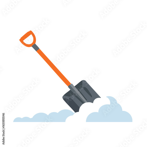 Vector illustration of shovel clearing snow on white background