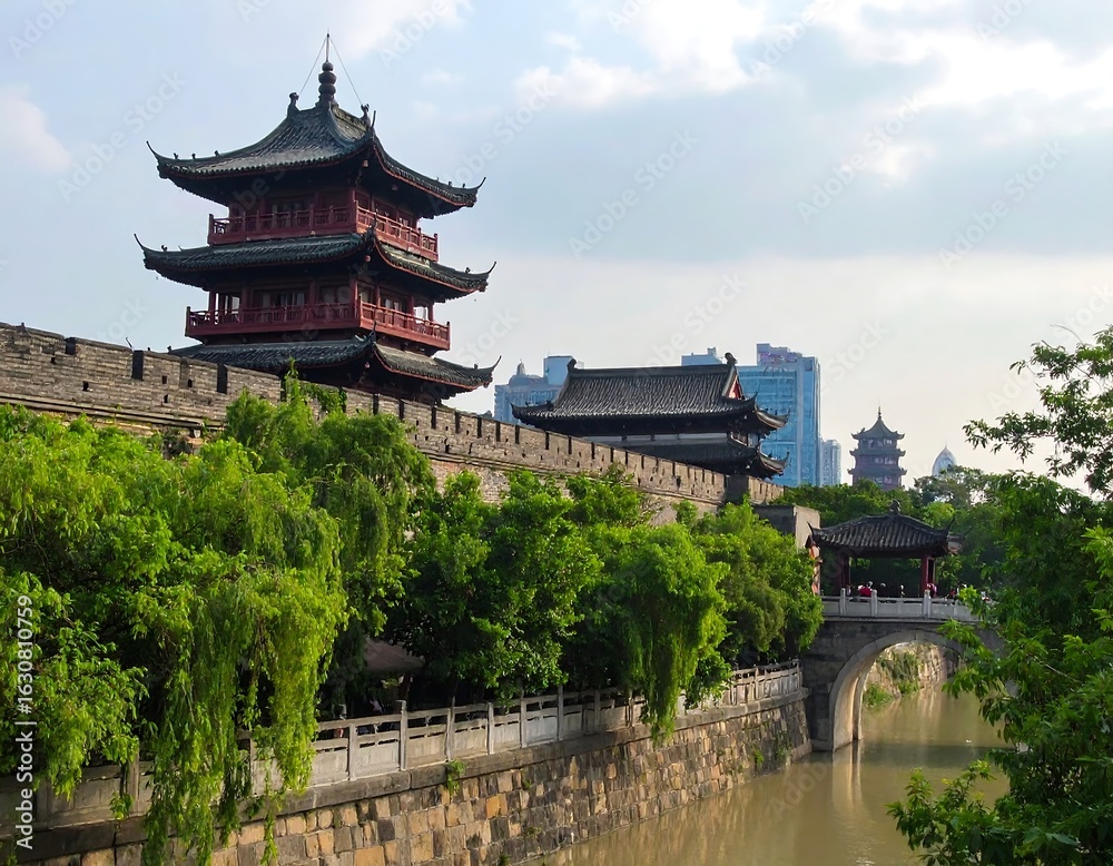 Ancient Chinese city wall and pagoda Ancient Chinese city wall and pagoda