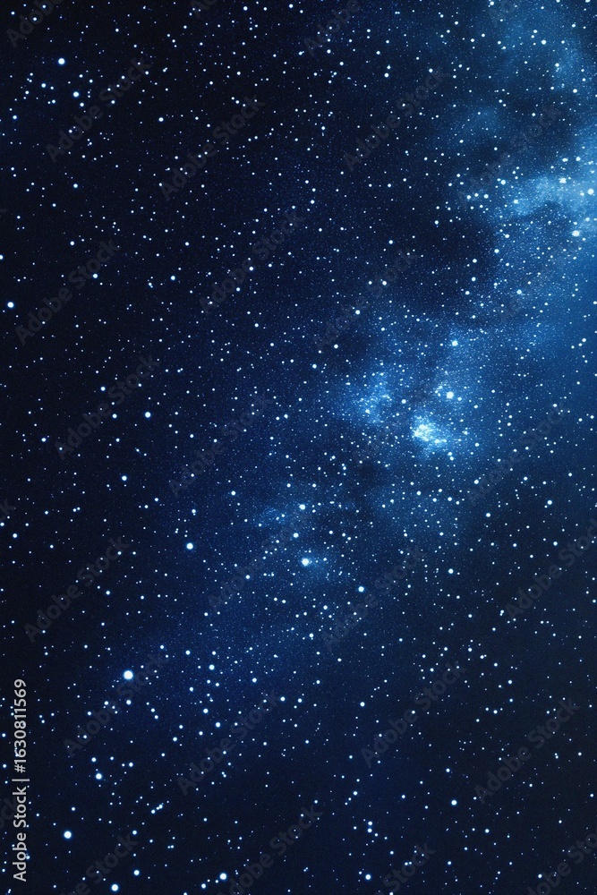Fototapeta premium Starry sky background, blue night sky full of stars, glowing stars in the dark space, starry background, dark night, stars in the distance, starlight, dark background with a blue glow, night sky.