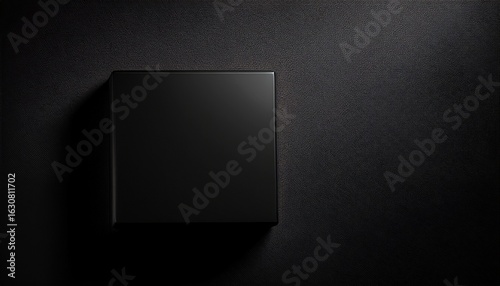 a solid black square rests subtly against a matching black background its edges just barely visible through the contrast of texture and shadow