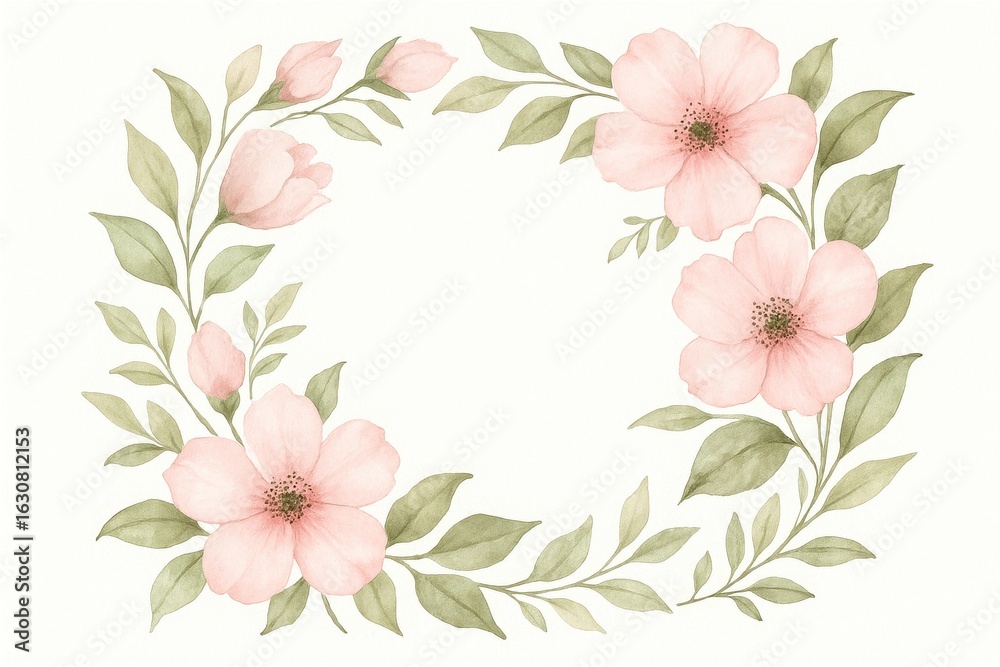 Obraz premium Elegant floral frame with soft pink blooms and romantic botanical composition