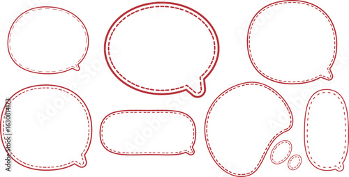 This is a collection of red-outlined speech bubbles.
The most prominent style features a double outline: a solid red line on the outside and a dashed red line on the inside.

