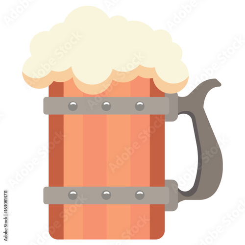 Foamy wooden beer mug. Vector