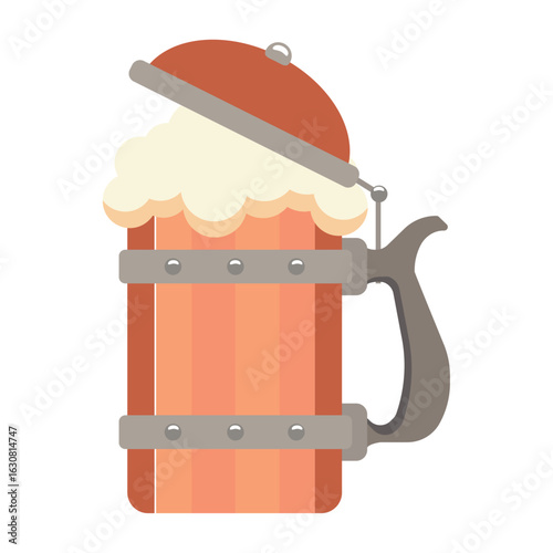 Open stein beer foam mug. Vector