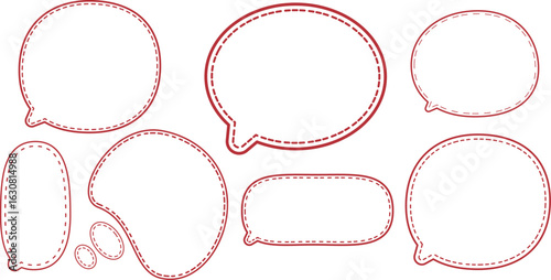 This is a collection of red-outlined speech bubbles.
The most prominent style features a double outline: a solid red line on the outside and a dashed red line on the inside.
