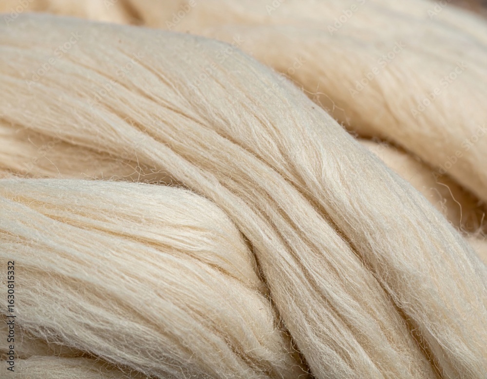 Fototapeta premium Close Up Shot of Creamy White Wool Fibers Texture Material Design Background