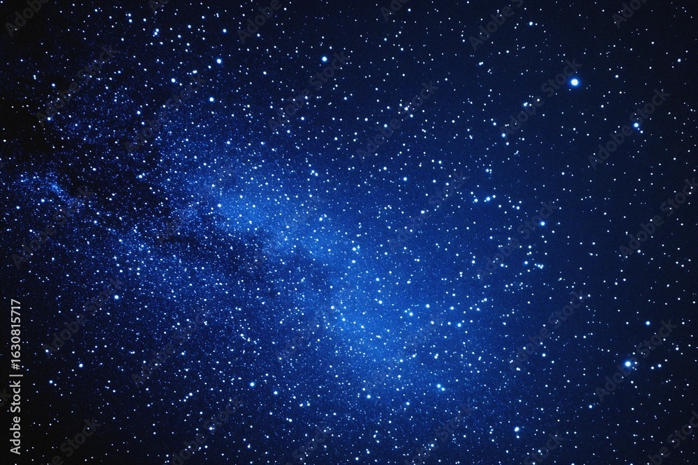 Fototapeta premium Starry sky background, blue night sky full of stars, glowing stars in the dark space, starry background, dark night, stars in the distance, starlight, dark background with a blue glow, night sky.