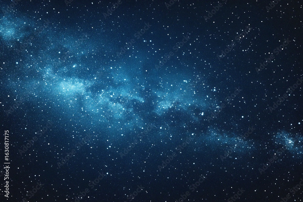 Fototapeta premium Starry sky background, blue night sky full of stars, glowing stars in the dark space, starry background, dark night, stars in the distance, starlight, dark background with a blue glow, night sky.