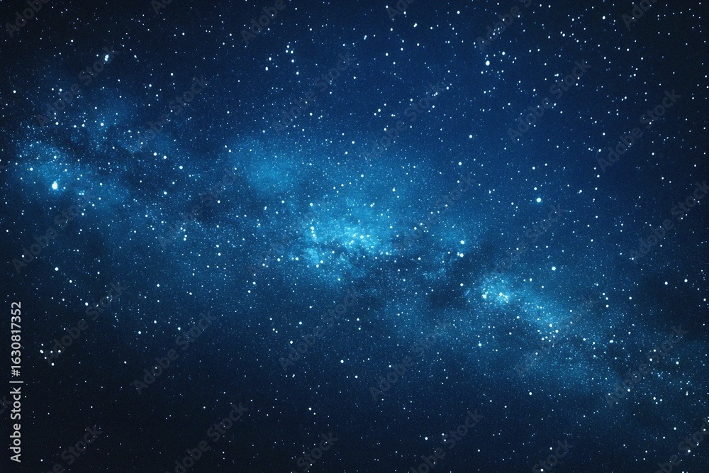 Fototapeta premium Starry sky background, blue night sky full of stars, glowing stars in the dark space, starry background, dark night, stars in the distance, starlight, dark background with a blue glow, night sky.