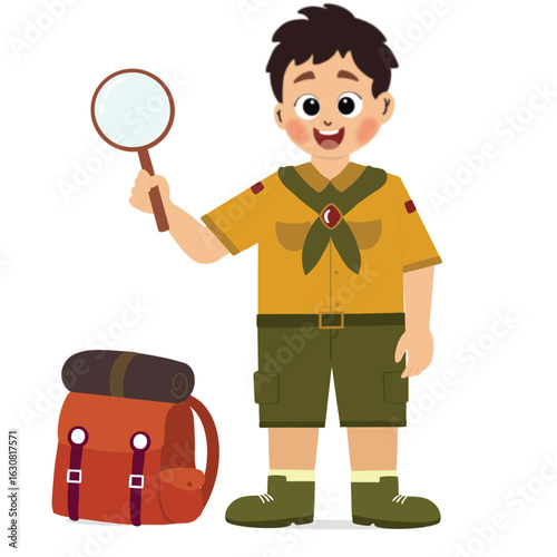 cute children adventure. happy cute kids summer camp holiday. Kids Scouts summer camp vector illustration.