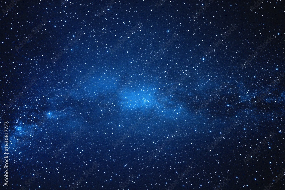 Obraz premium Starry sky background, blue night sky full of stars, glowing stars in the dark space, starry background, dark night, stars in the distance, starlight, dark background with a blue glow, night sky.