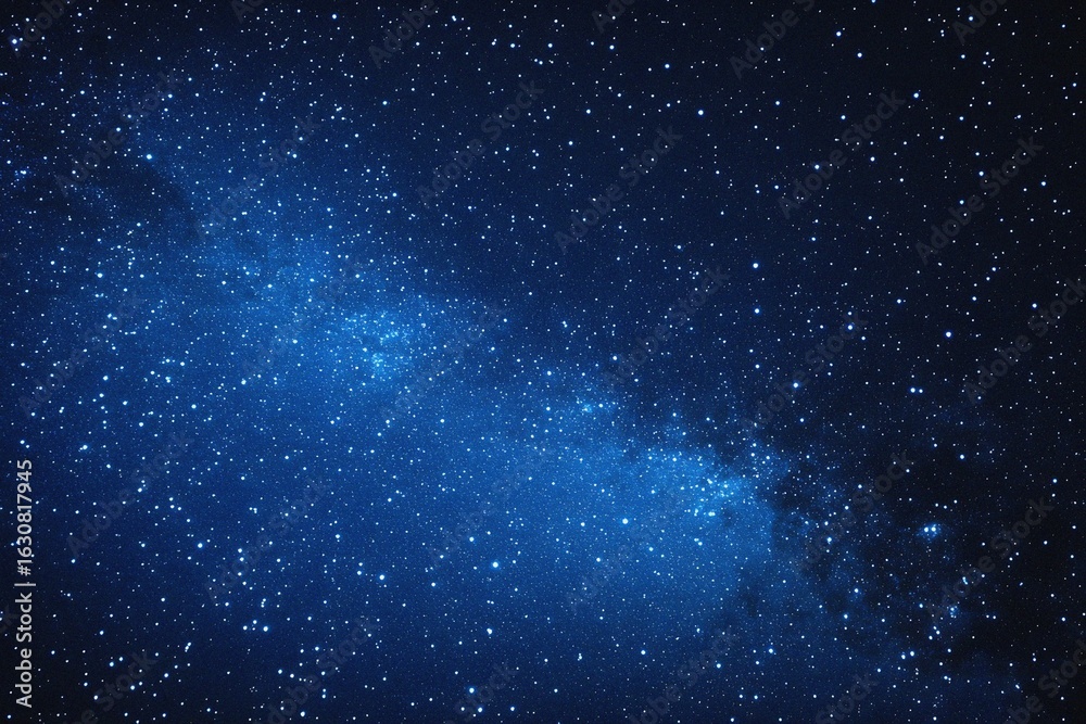 Obraz premium Starry sky background, blue night sky full of stars, glowing stars in the dark space, starry background, dark night, stars in the distance, starlight, dark background with a blue glow, night sky.