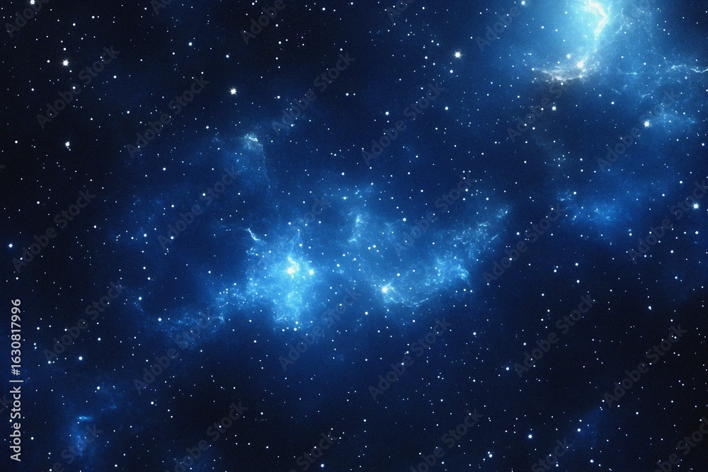 Fototapeta premium Starry sky background, blue night sky full of stars, glowing stars in the dark space, starry background, dark night, stars in the distance, starlight, dark background with a blue glow, night sky.