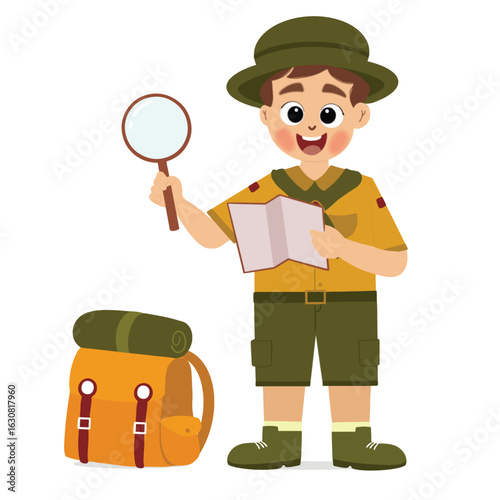cute children adventure. happy cute kids summer camp holiday. Kids Scouts summer camp vector illustration.