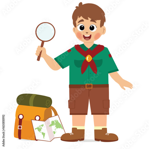 cute children adventure. happy cute kids summer camp holiday. Kids Scouts summer camp vector illustration.