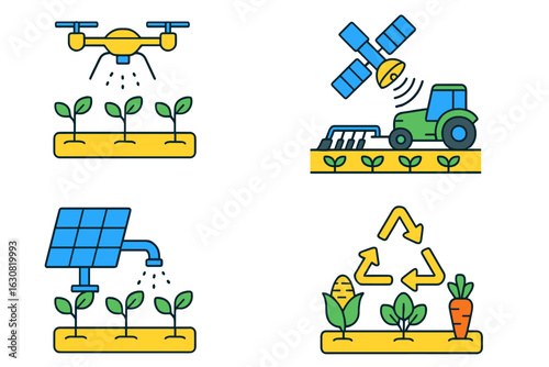 Modern agricultural practices utilizing technology for crop management and sustainability in rural areas