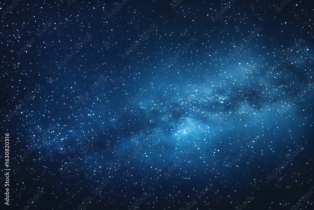 Fototapeta premium Starry sky background, blue night sky full of stars, glowing stars in the dark space, starry background, dark night, stars in the distance, starlight, dark background with a blue glow, night sky.