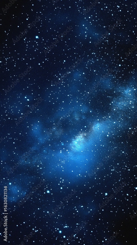 Fototapeta premium Starry sky background, blue night sky full of stars, glowing stars in the dark space, starry background, dark night, stars in the distance, starlight, dark background with a blue glow, night sky.