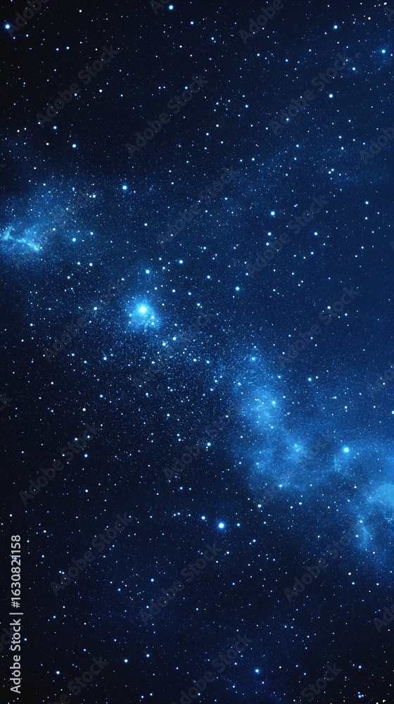 Obraz premium Starry sky background, blue night sky full of stars, glowing stars in the dark space, starry background, dark night, stars in the distance, starlight, dark background with a blue glow, night sky.