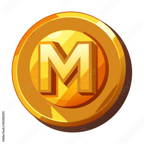 Golden Game Coin with M Embossed Vector Isolated