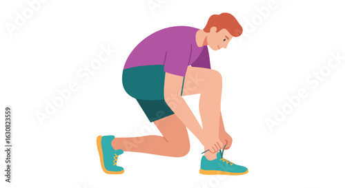 Vector Illustration of Man Tying Shoelace Runner Cartoon Style