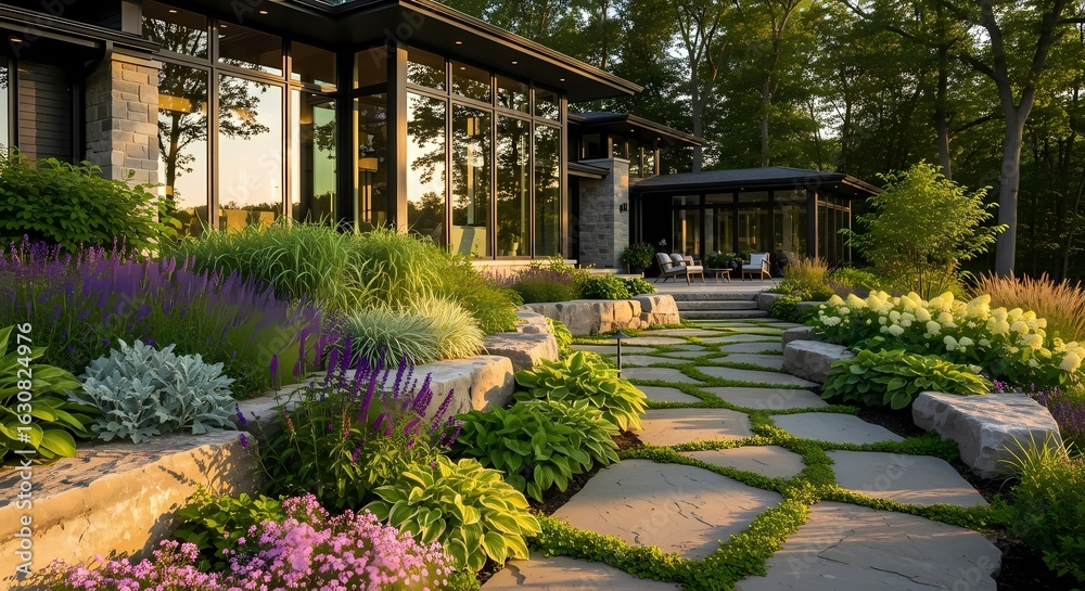 Obraz premium Modern House Exterior Landscaping Garden Path Photo