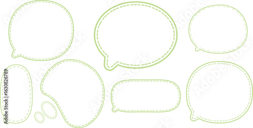 This is a collection of green-outlined speech bubbles.
The most prominent style features a double outline: a solid green line on the outside and a dashed green line on the inside.