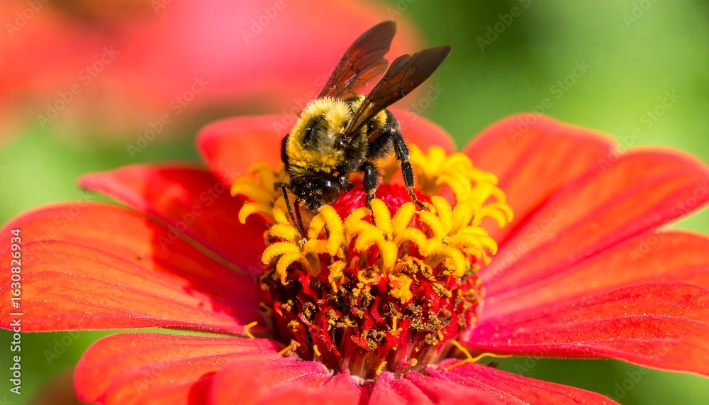 Bee on a red flower Bee on a red flower