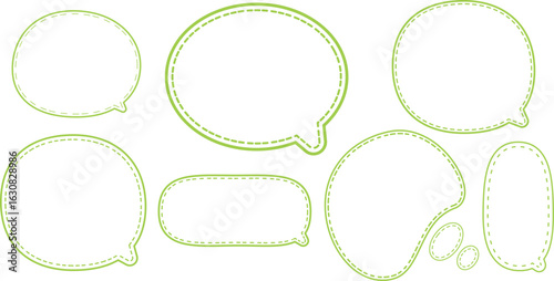 This is a collection of green-outlined speech bubbles.
The most prominent style features a double outline: a solid green line on the outside and a dashed green line on the inside.