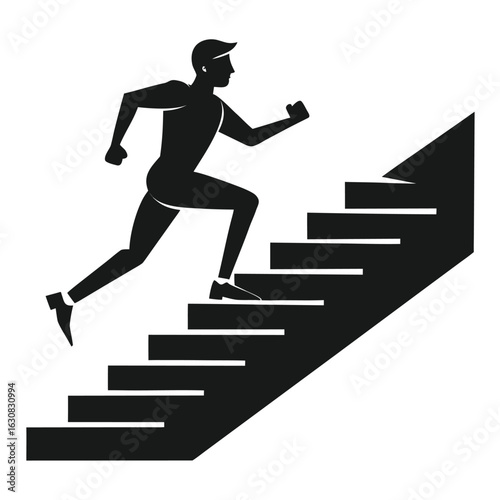  a man running up a staircase, symbolizing growth, success, and ambition. Isolated on white background