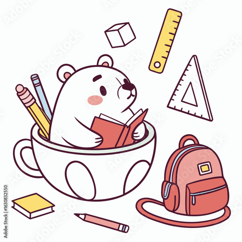 Cute Amused Bear, accessorized with in a teacup, in a Back to school world – Chalkboard Fun palette vector