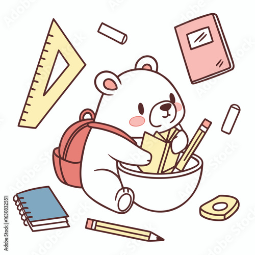 Cute Amused Bear, accessorized with in a teacup, in a Back to school world – Chalkboard Fun palette vector