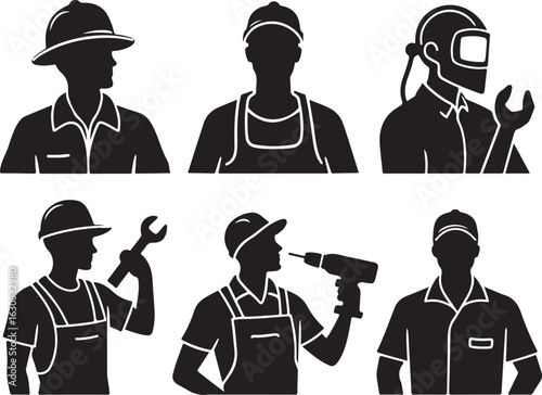 Skilled workers in silhouette, ready for action and projects.