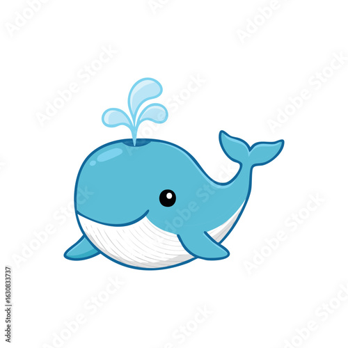 A delightful cartoon whale happily spouting water