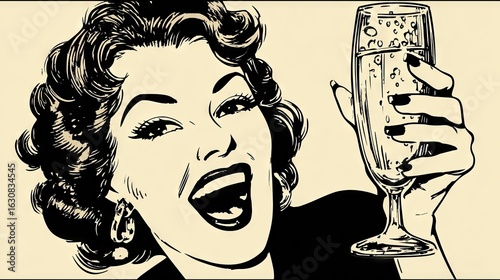 Woman with a celebratory drink.