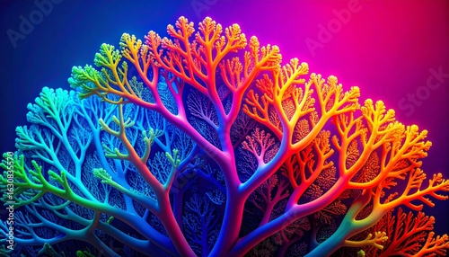 Abstract Colorful Pixelated Tree with Rainbow Gradient on Dark Background Art Design