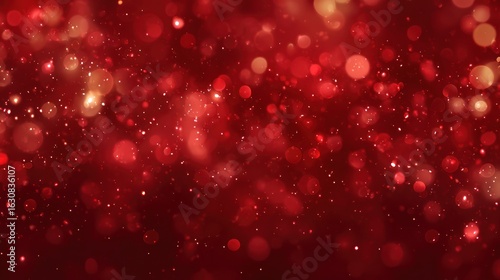 Festive red background with bokeh lights and shimmering particles for holiday themes