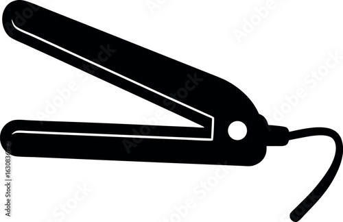 Black Silhouette Hair Straightener Icon on White Background
