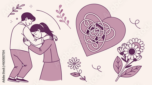 A Couple Embracing Heart Knotted with Troubles.