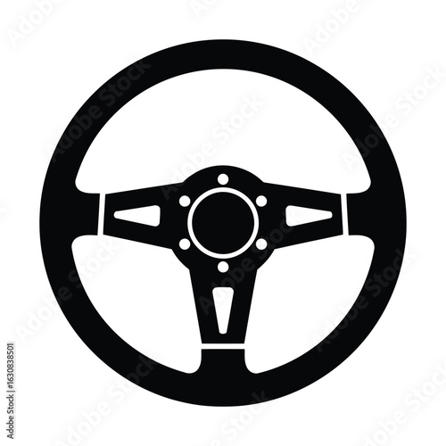 Vector art of black steering wheel isolated on white background