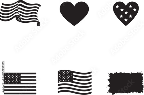 Patriotic heart, flag, and star icons for American celebration
