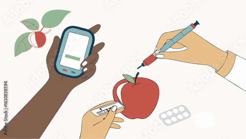 Diabetes Management Monitoring Treatment and Healthy Food Choices.