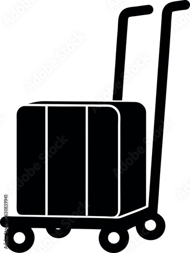 Black Silhouette Rolling Suitcase Icon on White Background