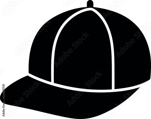 Black Silhouette Snapback Cap Icon on White Background